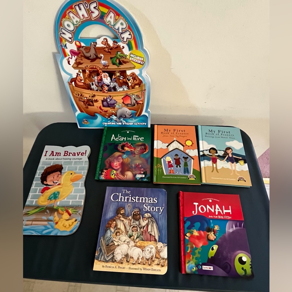 Children Bible Story Books and Coloring Activity Stickers Book Bundle